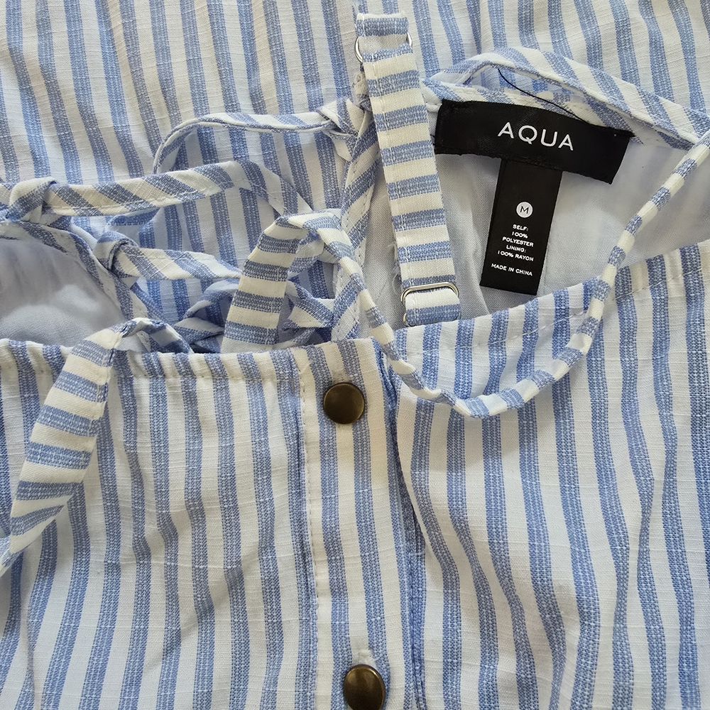 Aqua Blue and White Striped Top